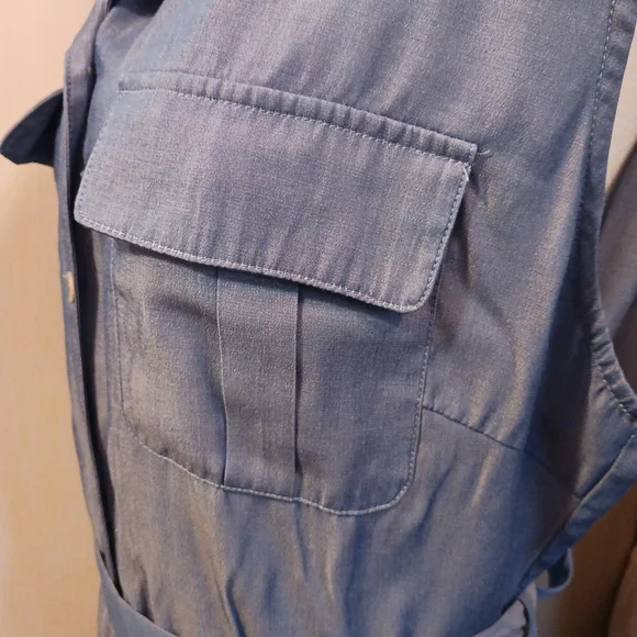 Grace Karin Classic Button Down Collared Sleeveless Maxi Dress XL Pockets Blue - Picture 7 of 8